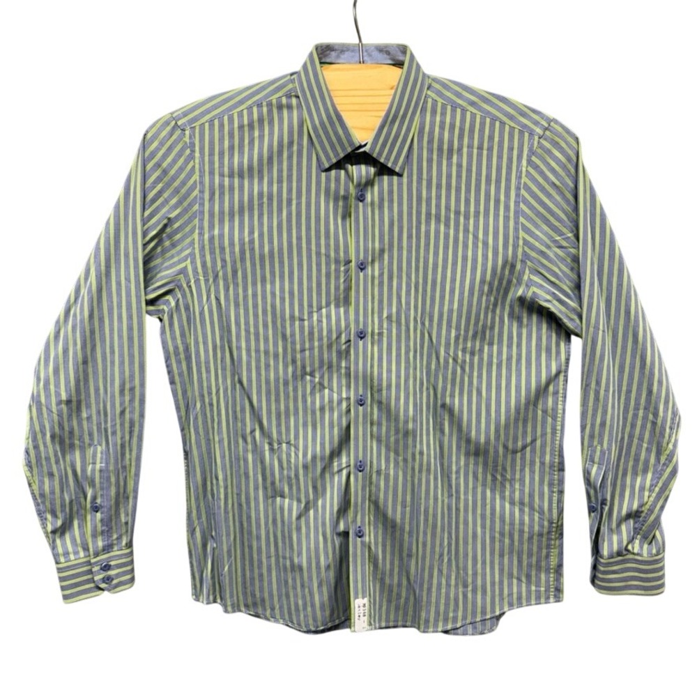 Report Collection Mens XL Green Navy Striped Paisley Cotton Button Down Shirt